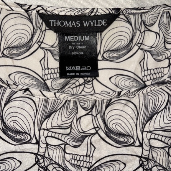 Thomas Wylde Black White Silk Skull Dress Cinched Waist Unfinished Hem Sz Medium - Picture 6 of 14